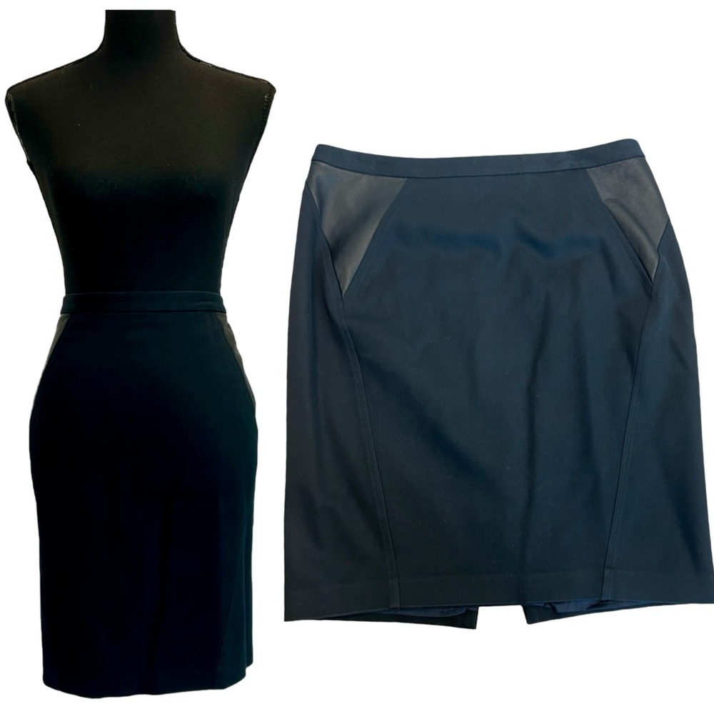 Elie Tahari black faux leather detail pencil skirt professional business career